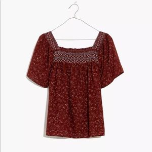 Madewell Square Neck Smocked Top in Dotted Vines NWT XS